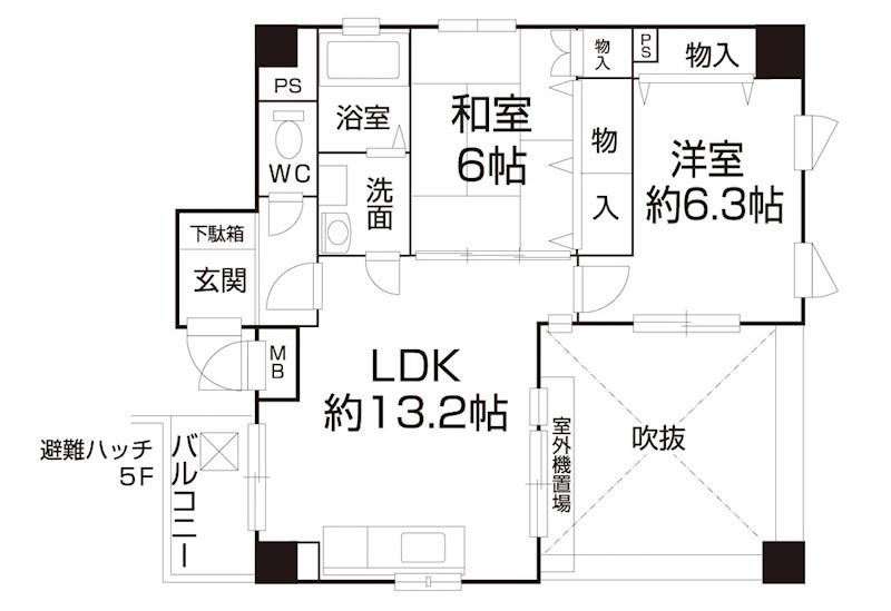 オーキッド山下(2LDK/7階)の間取り写真