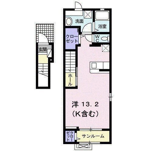 ベルフローラII(ワンルーム/2階)の間取り写真