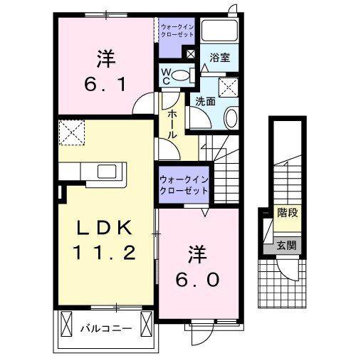 プラージュII(2LDK/2階)の間取り写真