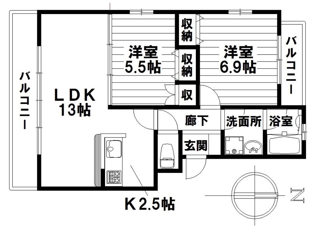 クレストサンケー(2LDK/1階)の間取り写真