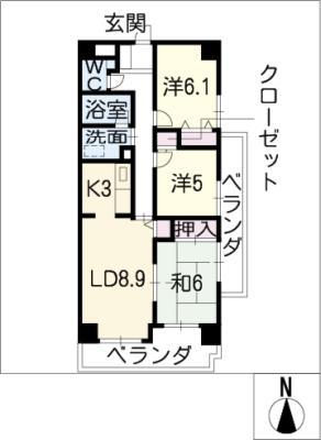 グランベール志賀本通(3LDK/9階)の間取り写真