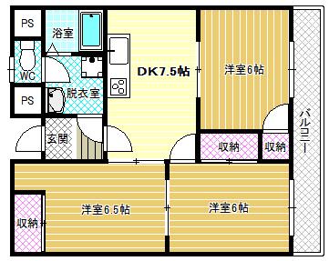 松井第3マンション(3DK/4階)の間取り写真