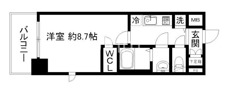 プレサンス京都鴨川(1K/2階)の間取り写真