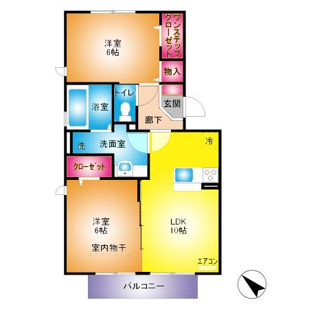 イルソーレ吉川美南 アランチャ(2LDK/1階)の間取り写真