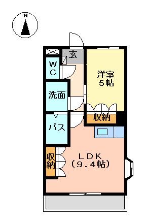 ヴレ スュール(1LDK/1階)の間取り写真