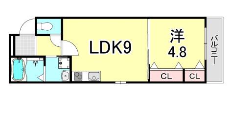 フジパレスJR西宮駅北(1LDK/1階)の間取り写真