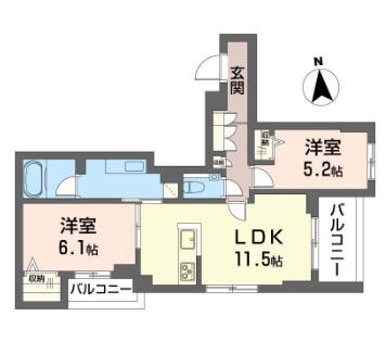 目黒ガーディアンヒルズ(2LDK/3階)の間取り写真