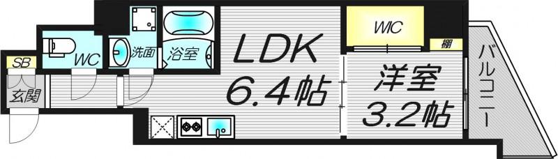 セレニテ難波ミラク参番館(1DK/6階)の間取り写真