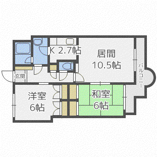 グランメール平和通(2LDK/1階)の間取り写真