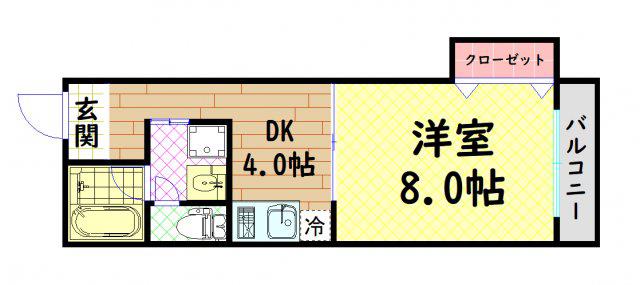 メガドームウエスト(1DK/4階)の間取り写真