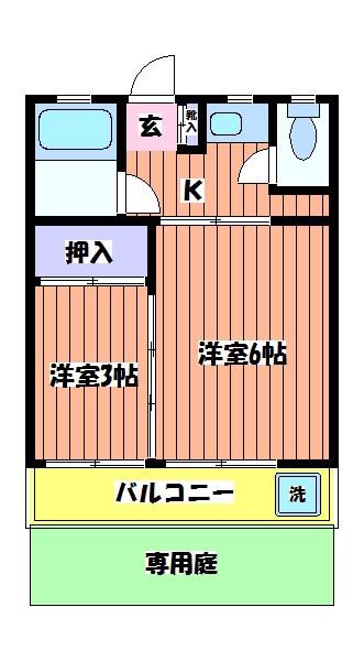 コーポムサシノ(2K/1階)の間取り写真