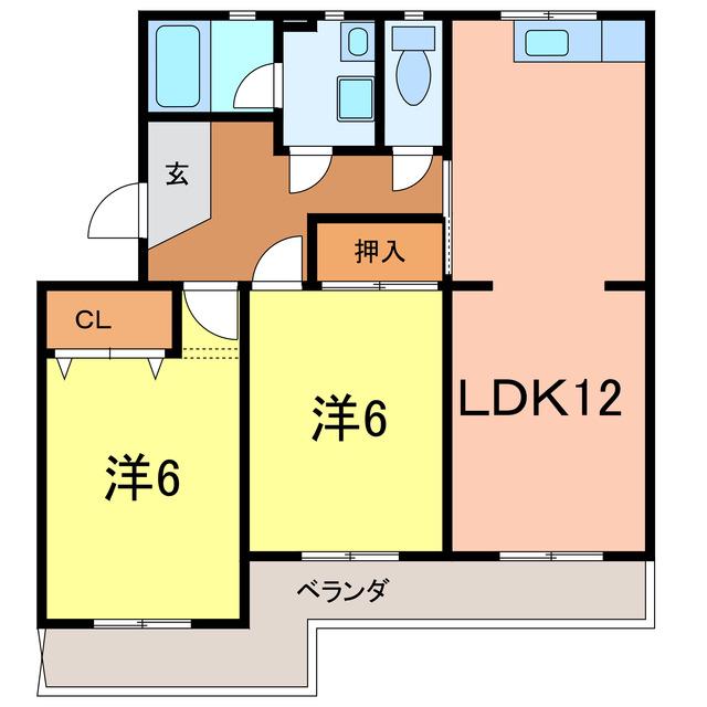 マンション布友(2LDK/3階)の間取り写真