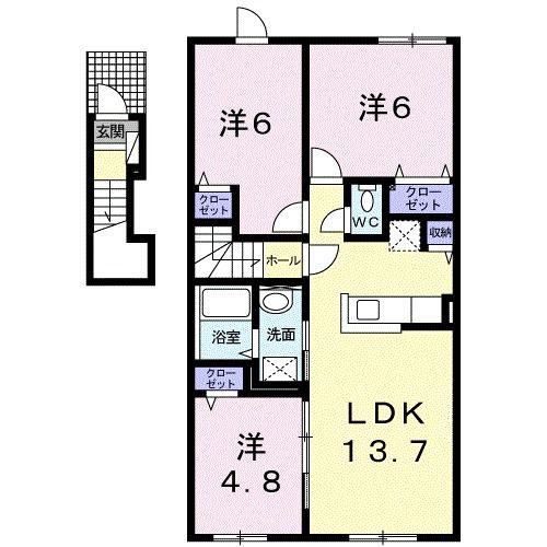 アジャート(3LDK/2階)の間取り写真