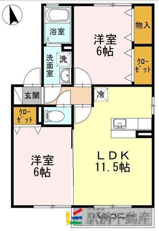 フローラタウンC棟(2LDK/2階)の間取り写真