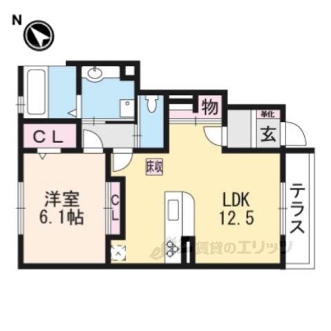 ロイヤルタウン篠山口A棟(1LDK/1階)の間取り写真