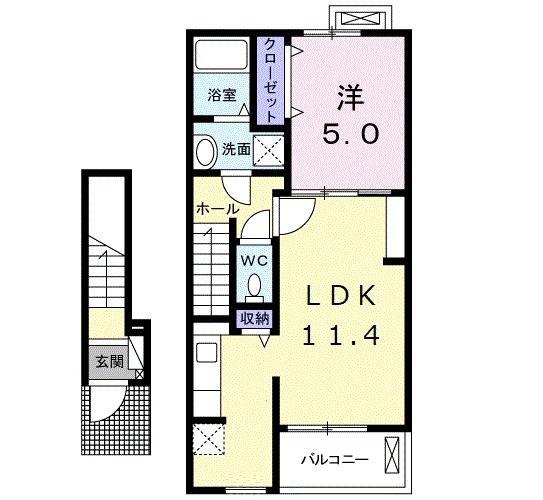 アリエッタI(1LDK/2階)の間取り写真