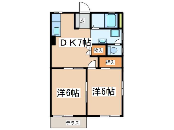 セピアコートB(2DK/1階)の間取り写真