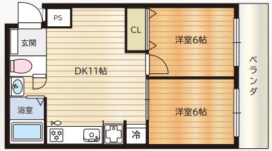 レジデンス・パーシモン(1LDK/4階)の間取り写真