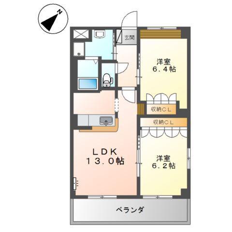 フェリーチェ(2LDK/1階)の間取り写真