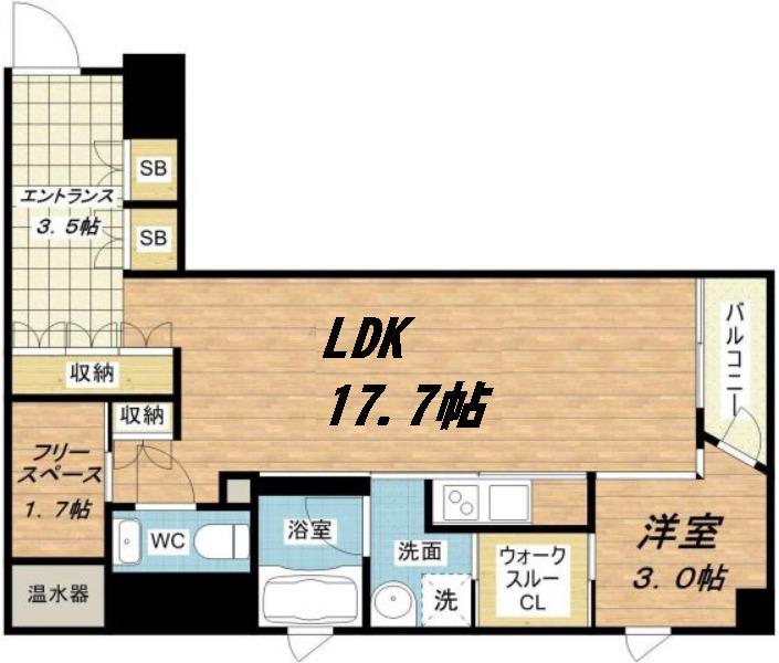 アーバンフラッツ瓦町(1SLDK/7階)の間取り写真