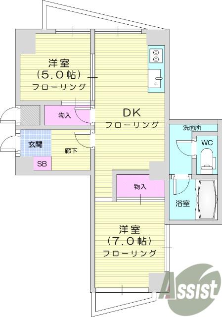 チサンマンション第3仙台(2DK/4階)の間取り写真