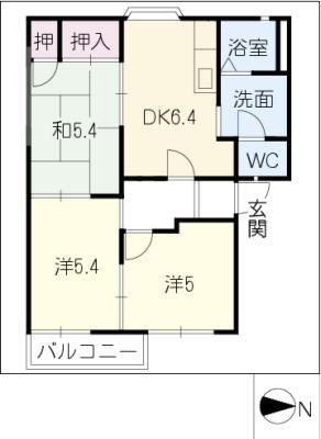 ファミールプラザA(3DK/2階)の間取り写真
