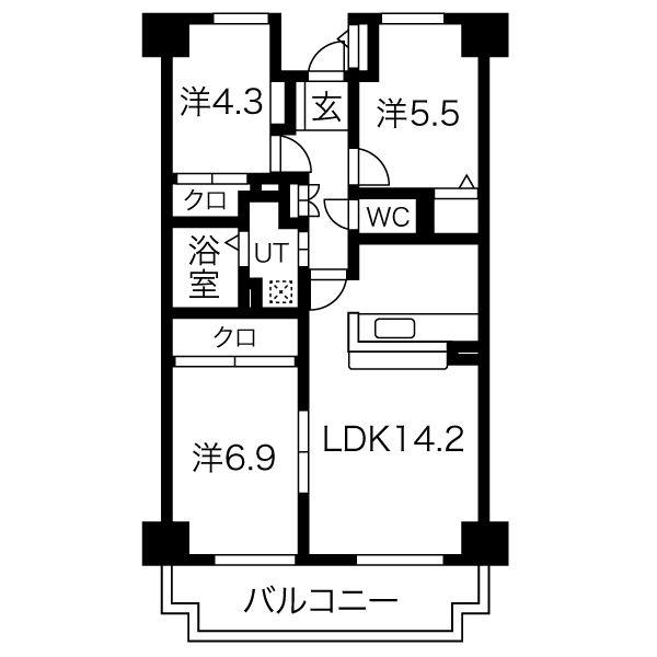 ヒルクレスト博多駅(3LDK/7階)の間取り写真