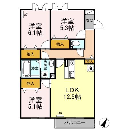 ミルキーウェイ(3LDK/3階)の間取り写真