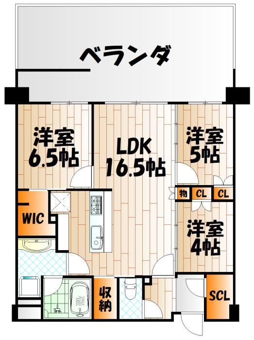ザ・サンパーク小倉駅タワーレジデンス(3LDK/3階)の間取り写真