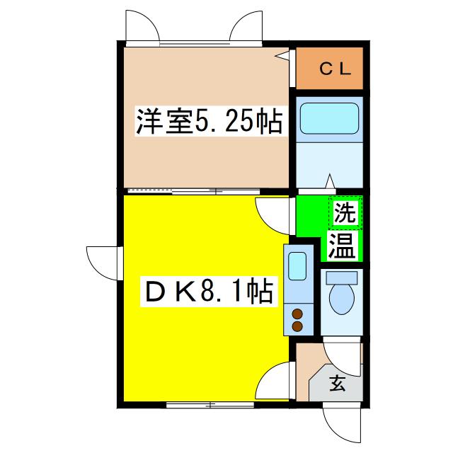 丸松マンションC(1DK/2階)の間取り写真