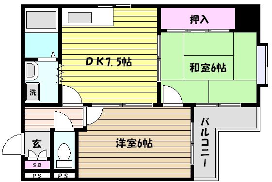MYKUN御影(2DK/2階)の間取り写真