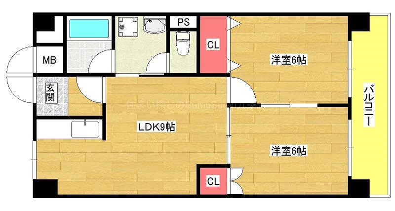 ロイヤルハイツ河田(2LDK/9階)の間取り写真