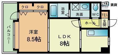 浅野ベイタワー(1LDK/10階)の間取り写真