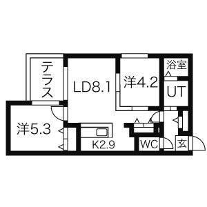 ヴェリタス南郷(2LDK/1階)の間取り写真