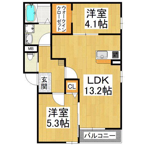 レジーナ北野田(2LDK/2階)の間取り写真