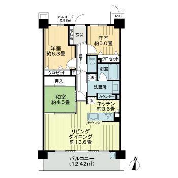 サーパス赤塚姫子(3LDK/5階)の間取り写真