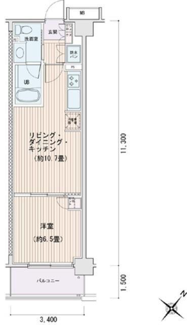 エスティメゾン豊洲レジデンス(1LDK/7階)の間取り写真
