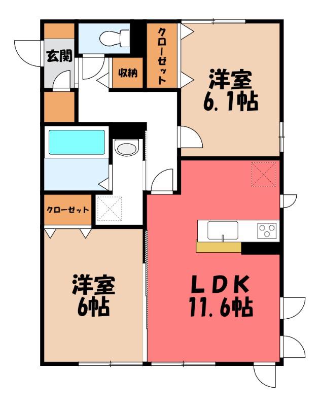 シティハウス高萩3(2LDK/1階)の間取り写真