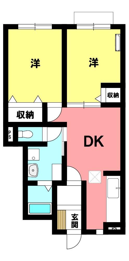 フェアリーハウスA(2DK/1階)の間取り写真