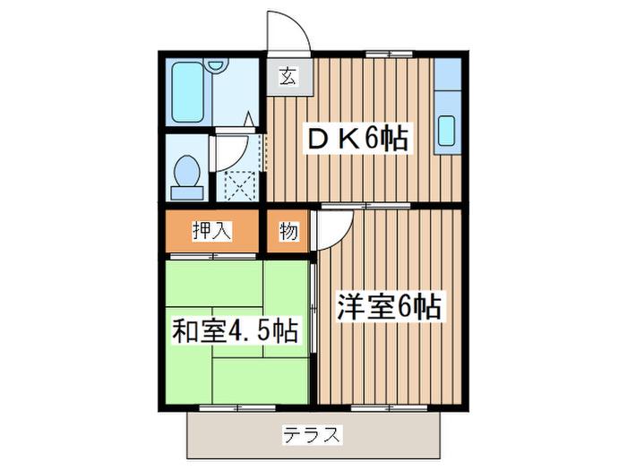 グリーンシャトレ湘南A(2DK/1階)の間取り写真