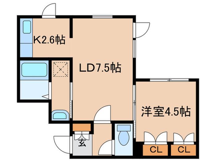 ヴェルテュ麻生(1LDK/2階)の間取り写真