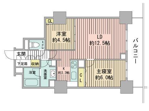 プライムアーバン札幌リバーフロント(2LDK/12階)の間取り写真