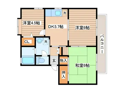 カンターヴィレV(3DK/1階)の間取り写真