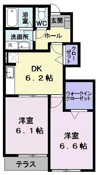 サン・ヴァンカン C(2DK/1階)の間取り写真