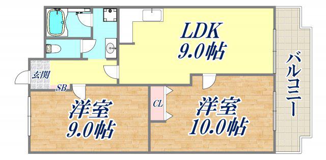 西宮ニューコーポ(2LDK/7階)の間取り写真