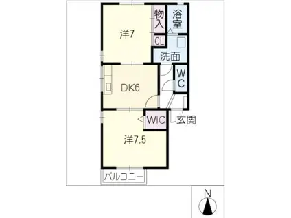 ヴィルヌーブ(2DK/1階)の間取り写真