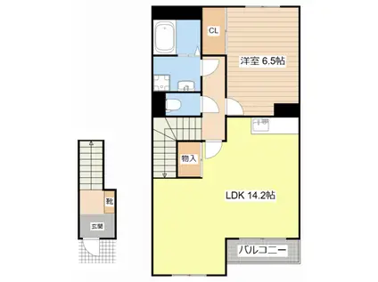 スターテラス22B棟(1LDK/2階)の間取り写真