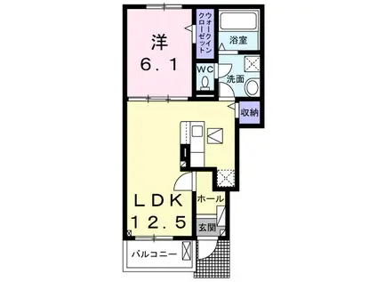 フェリックスコート西内張ノース(1LDK/1階)の間取り写真