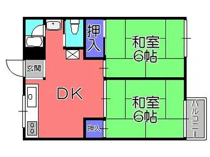 あかねハウスII(2DK/2階)の間取り写真