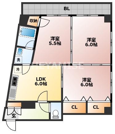 アンダーロック宝町(3DK/5階)の間取り写真